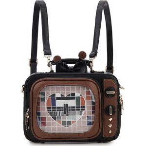 Retro TV Shaped Ita Backpack with Pin Display and Inserts Crossbody Purse